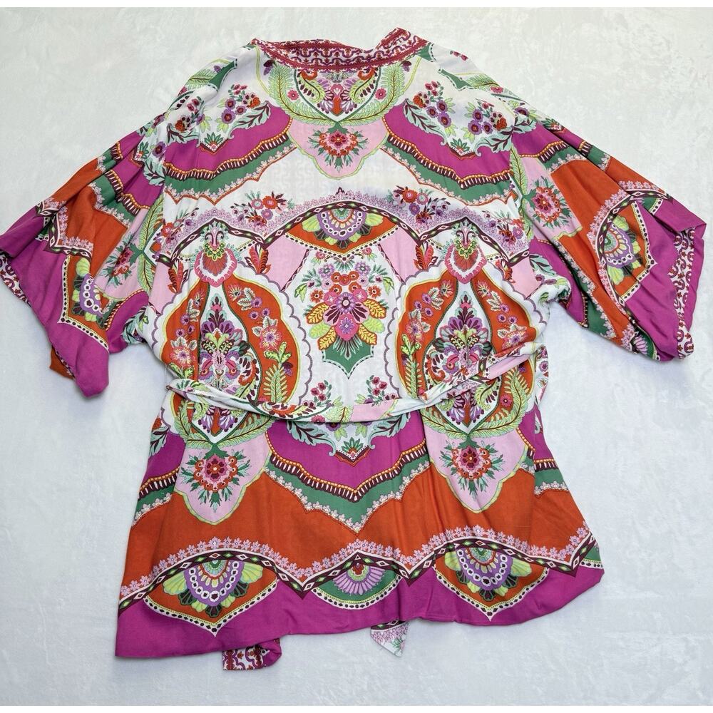 Rachel Zoe Kimono Women’s Sz 1x Reversible Cardigan Belted Open Front Colorful - Picture 2 of 8